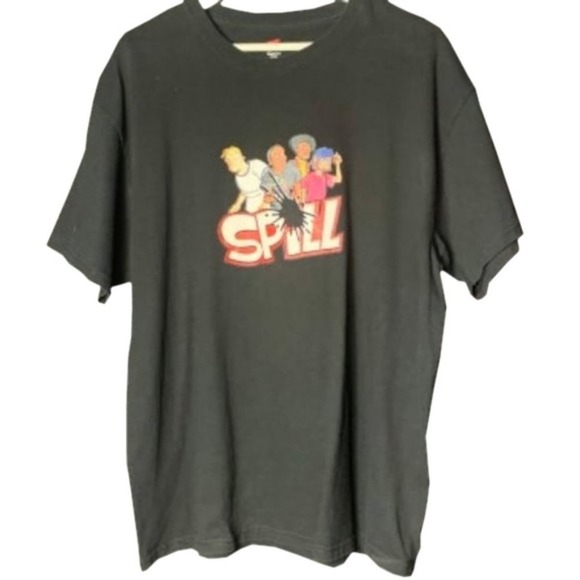 Hanes Spill Print  Black Short Sleeve Graphic T-Shirt Men's Size Large - Picture 1 of 5
